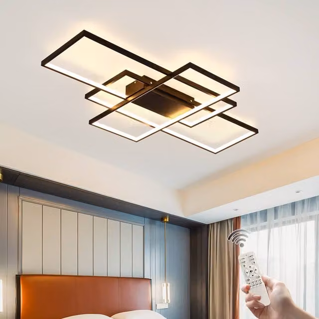 NIVOR Modern Square LED Ceiling Light, 70W Dimmable Acrylic and Metal Light with Remote Control, Black