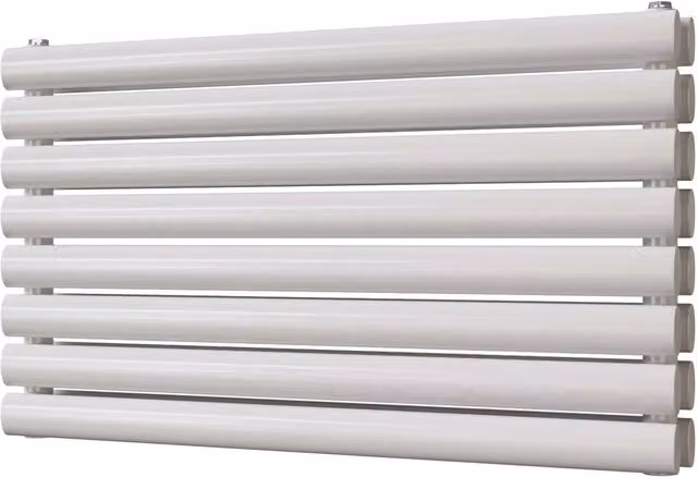 Omeara Axis White Elliptical Tube Horizontal Designer Double Panel Radiator, W: 80 cm, H: 46.4 cm