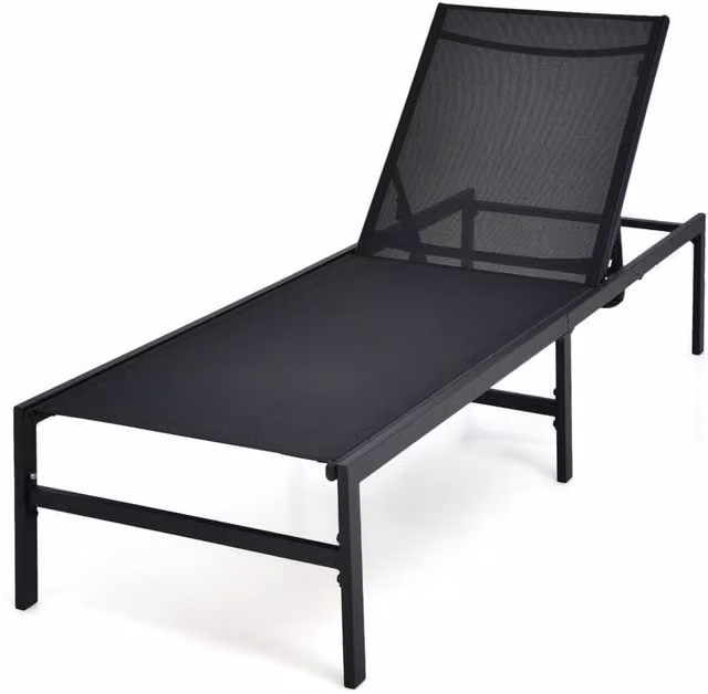 Costway Outdoor Chaise Lounge Sun Lounger Recliner Chair with 6-Position Backrest in Black