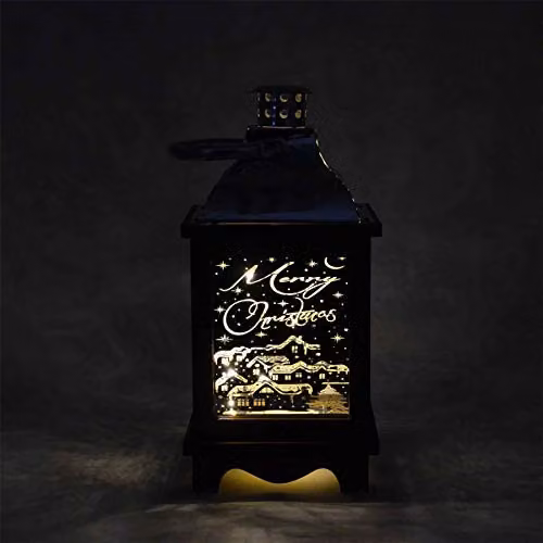 Shatchi Pre-Lit Wooden Christmas Lantern with Warm White Lights in Brown or Silver, W/D/H: 30 x 30 x 14 cm – 2