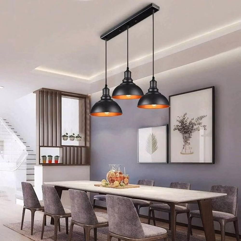 NESTLUNE 3 Drop Cluster Vintage Pendant Ceiling Light in Black Metal – 4