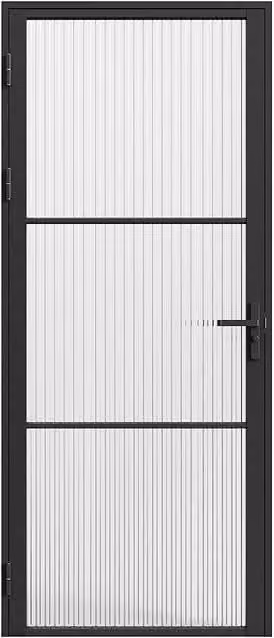 Vente-unique Reversible Modern Black Aluminum and Textured Glass Swing Door, H: 204 cm, W: 93 cm – 1