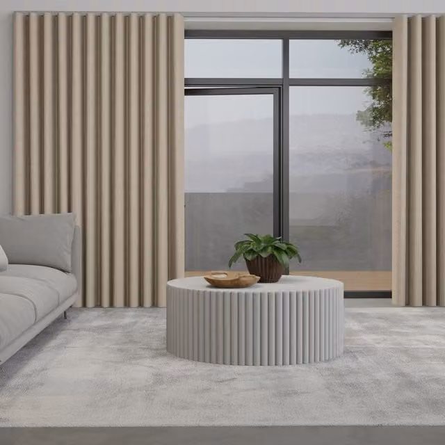 Terrys Made to Measure Wave Blackout Fabric Curtain in Beige with Champagne Track