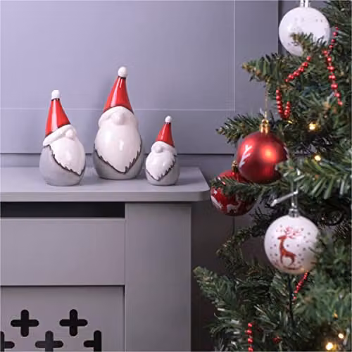 St Helens Home & Garden Ceramic Scandinavian Christmas Gonk Family Tabletop Ornaments, Set of 3, Multicolour and Grey – 3