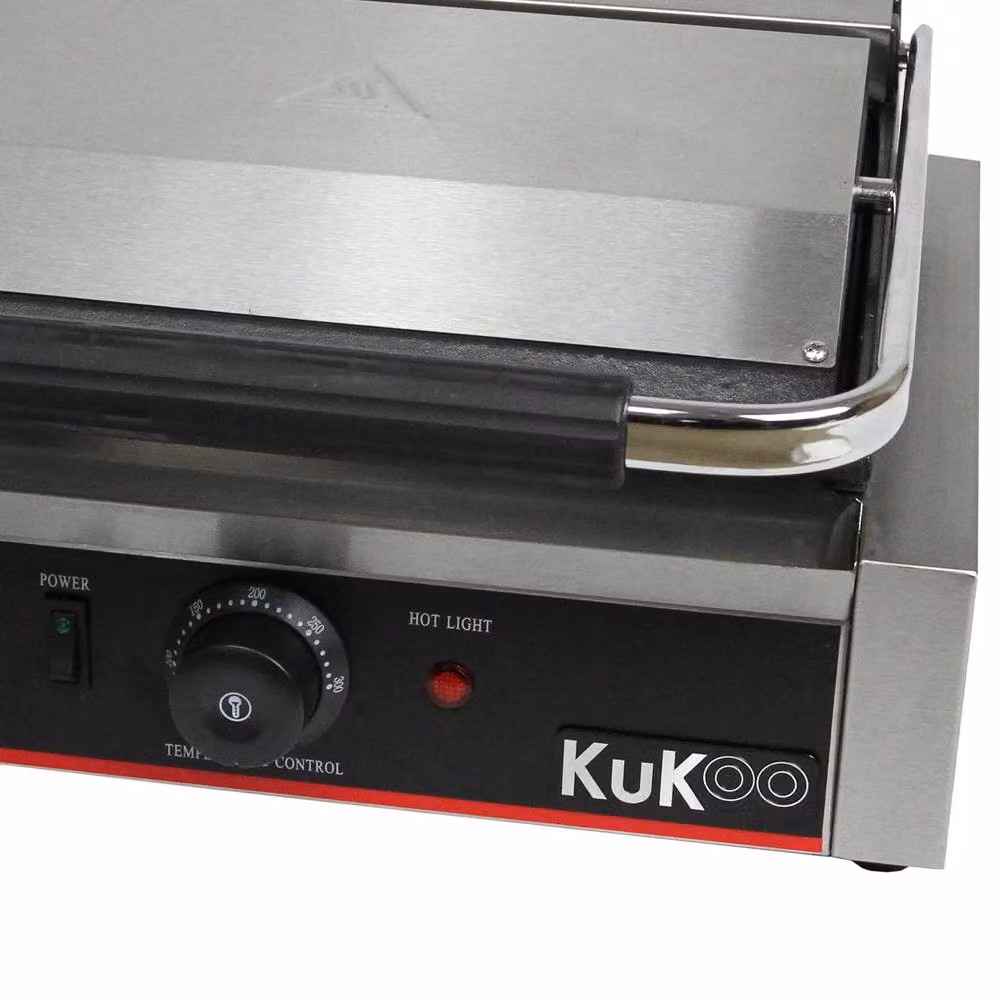 KuKoo Silver Grooved and Flat Panini Press with Cast Iron and Stainless Steel Plates – 3