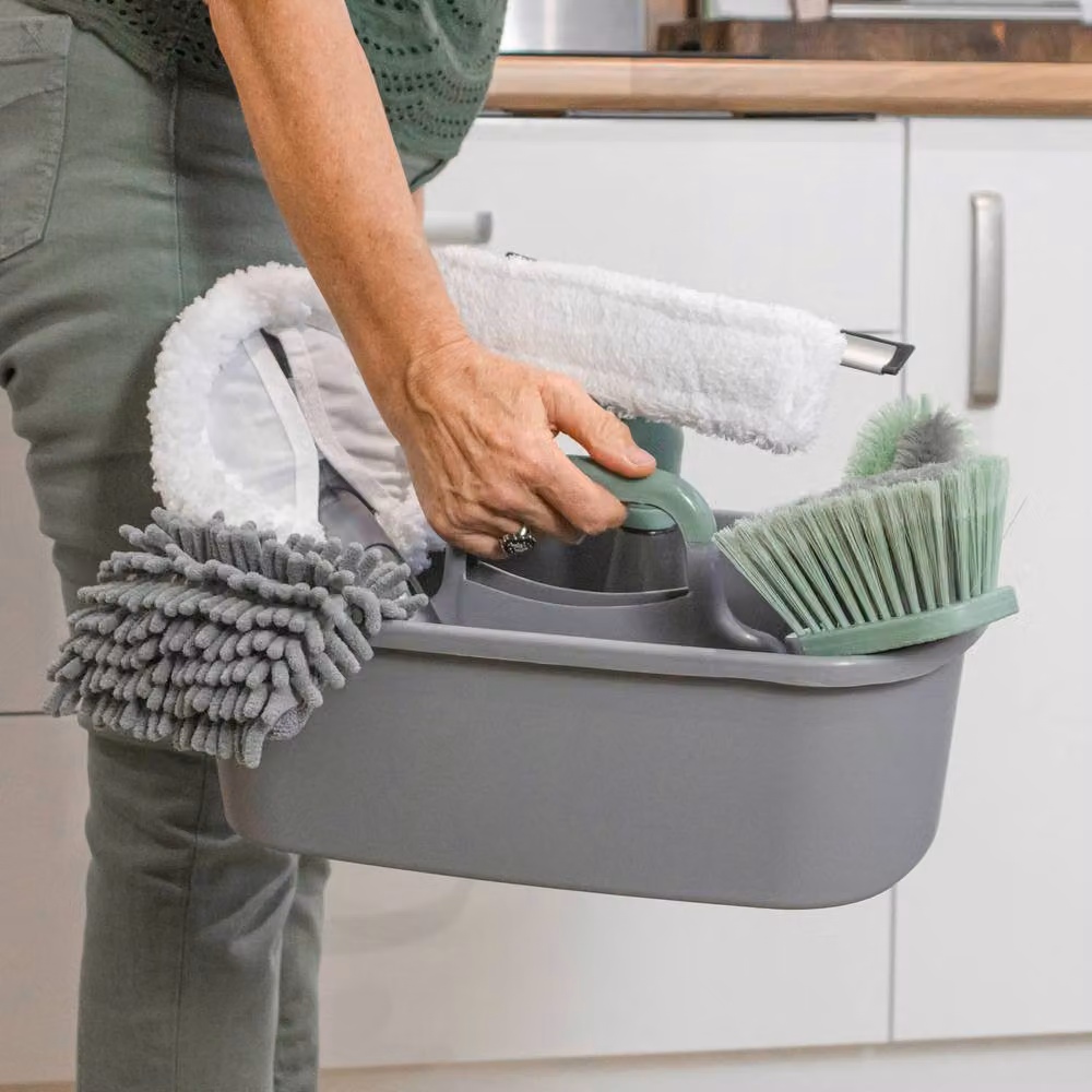 JVL Cleaning Caddy – Multicolour and Grey Portable Plastic Household Supplies Organiser with Handles for Kitchen and Bathroom, W: 40.0 cm, D: 26.0 cm, H: 19.0 cm – 4