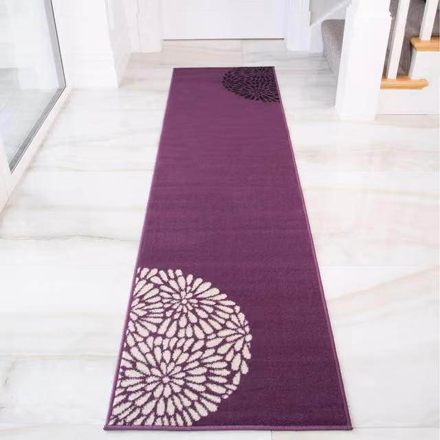 The Rug House Purple and Black Floral Modern Living Room Rug, W: 240 cm, D: 60 cm