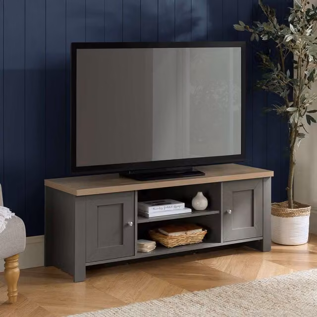 Birlea Highgate Large Modern Oak TV Unit in Matt Grey