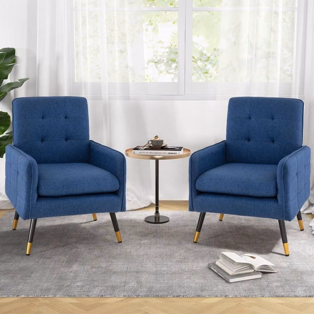 Kelvenix Modern Blue Fabric Accent Armchair with Armrests – 4
