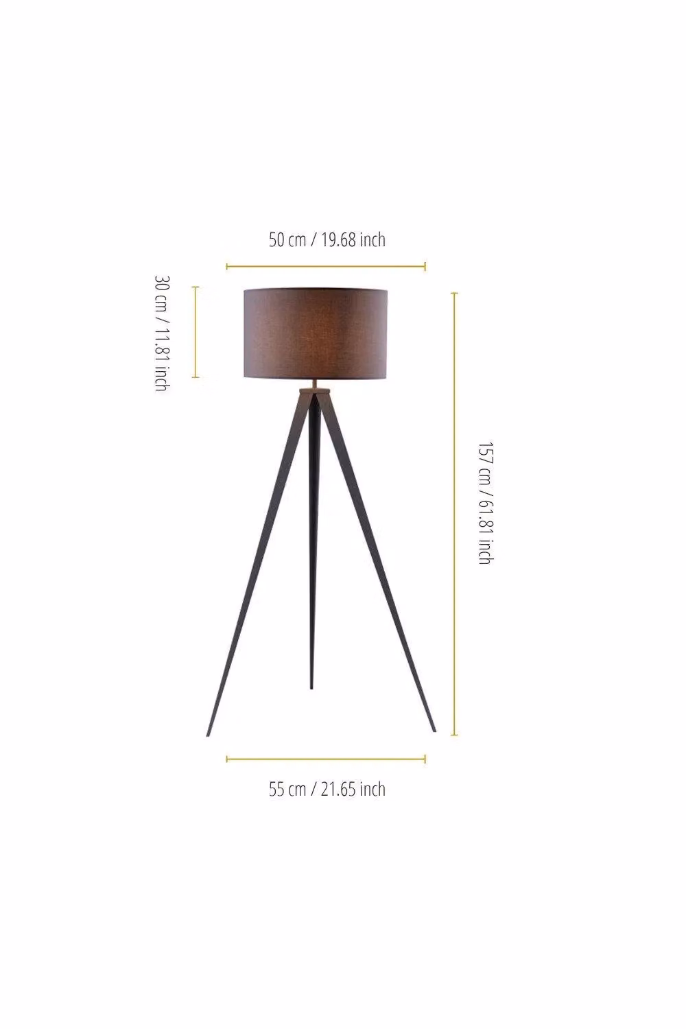 Teamson Home Romanza Grey Tripod Floor Lamp with Fabric Drum Shade, Height: 157 cm – 2