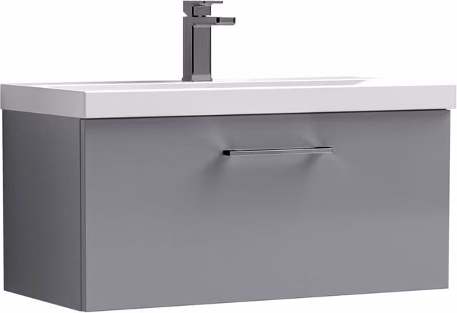 Balterley 800mm Wall Hung 1 Drawer Vanity Basin Unit in Satin Grey with Pewter Handle