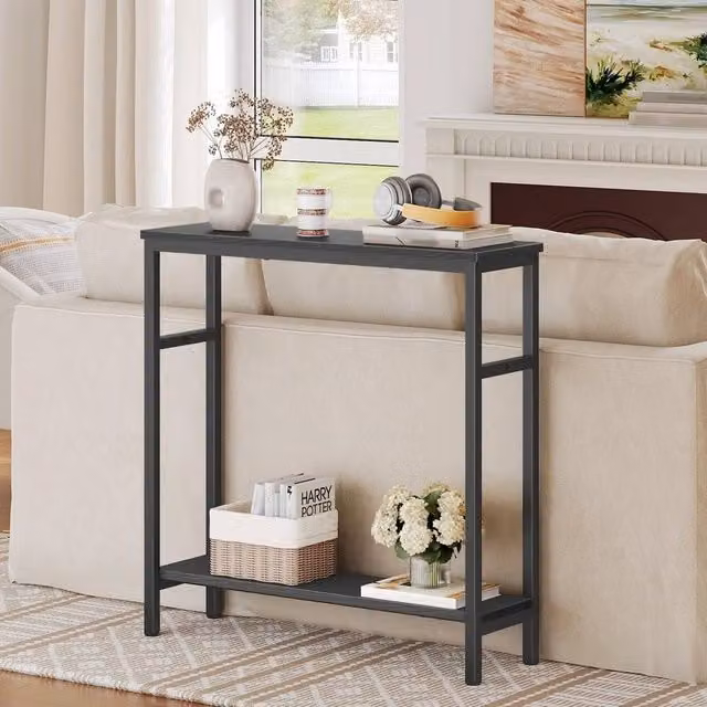 FORGEVIO Black Console Hallway Table with Adjustable Shelf, W: 80 cm, D: 24 cm, H: 80 cm