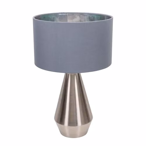 ValueLights Jax Brushed Chrome Touch Table Lamp with Grey Inner Shade and Warm White Bulb – 1