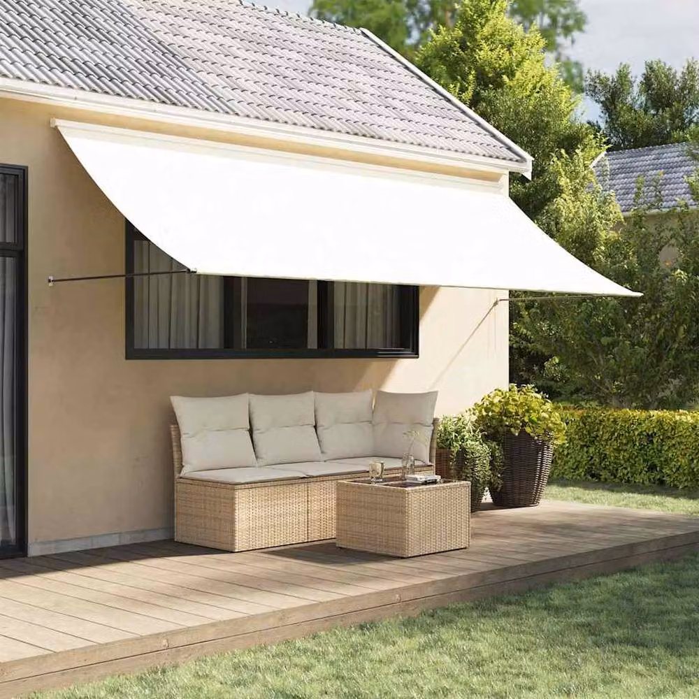 Berkfield Home Manual Retractable Folding Arm Awning in Beige, W: 400 cm, D: 150 cm, made of Polyester and Steel – 2