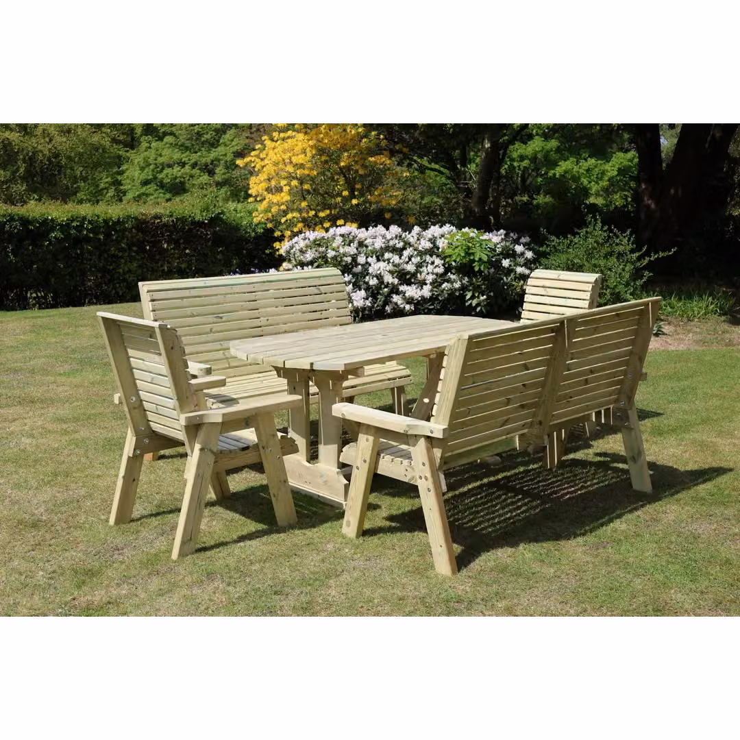 Churnet Valley Garden Furniture Ltd Ergo Scandinavian Dining Table Set with 2 Benches and 2 Chairs in Brown Redwood – 2