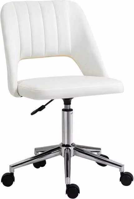 Rolipo Modern Armless Velvet Task Chair in White with Metal Frame and Swivel Castors