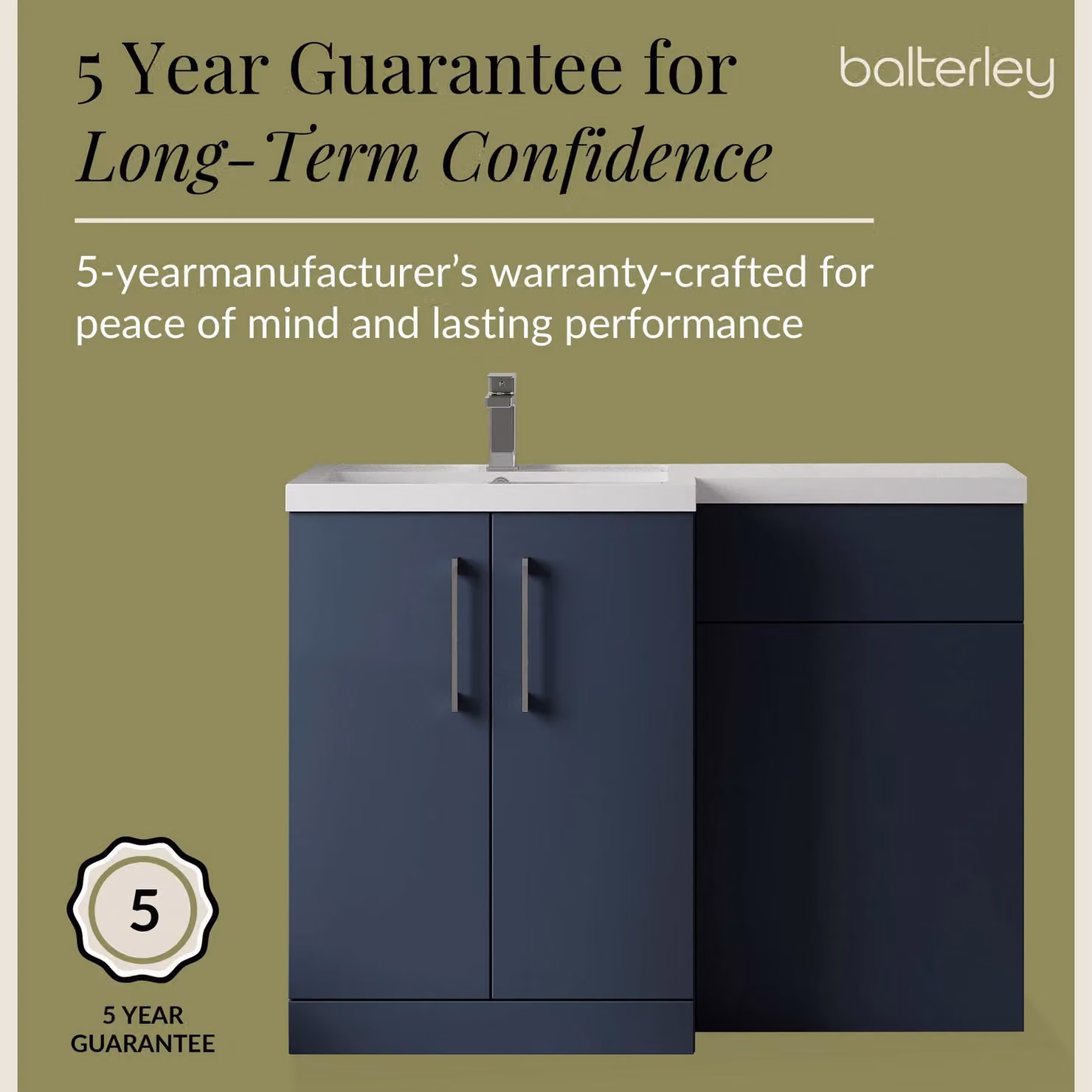 Balterley Midnight Blue Left Hand Bathroom Vanity Basin and WC Unit with Soft Close Doors, Width: 110 cm – 4