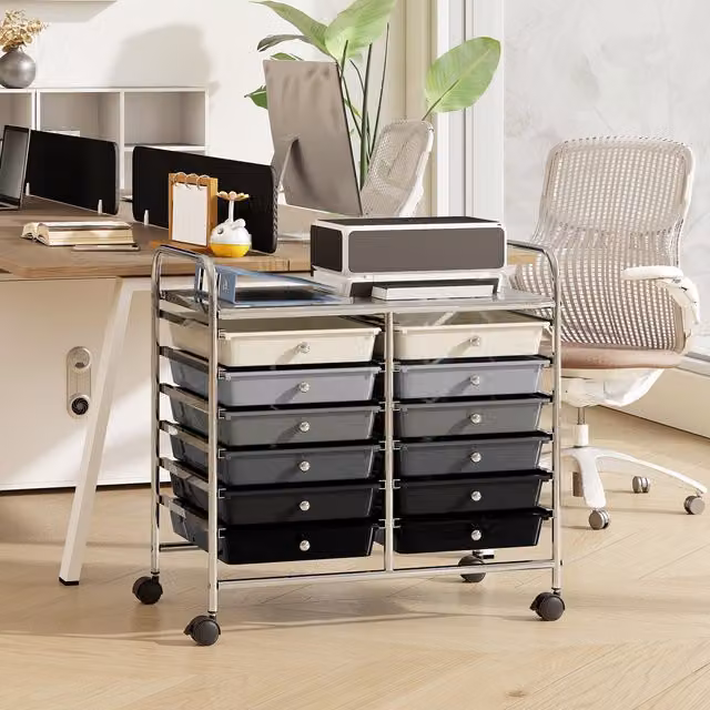 COSTWAY Utility Storage Cart with 12 Drawers and Castors, Grey
