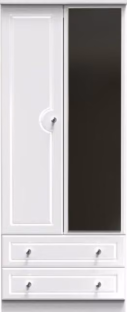 Ready Assembled 2 U Stratford White Glossy 2 Door 2 Drawer Mirrored Wardrobe