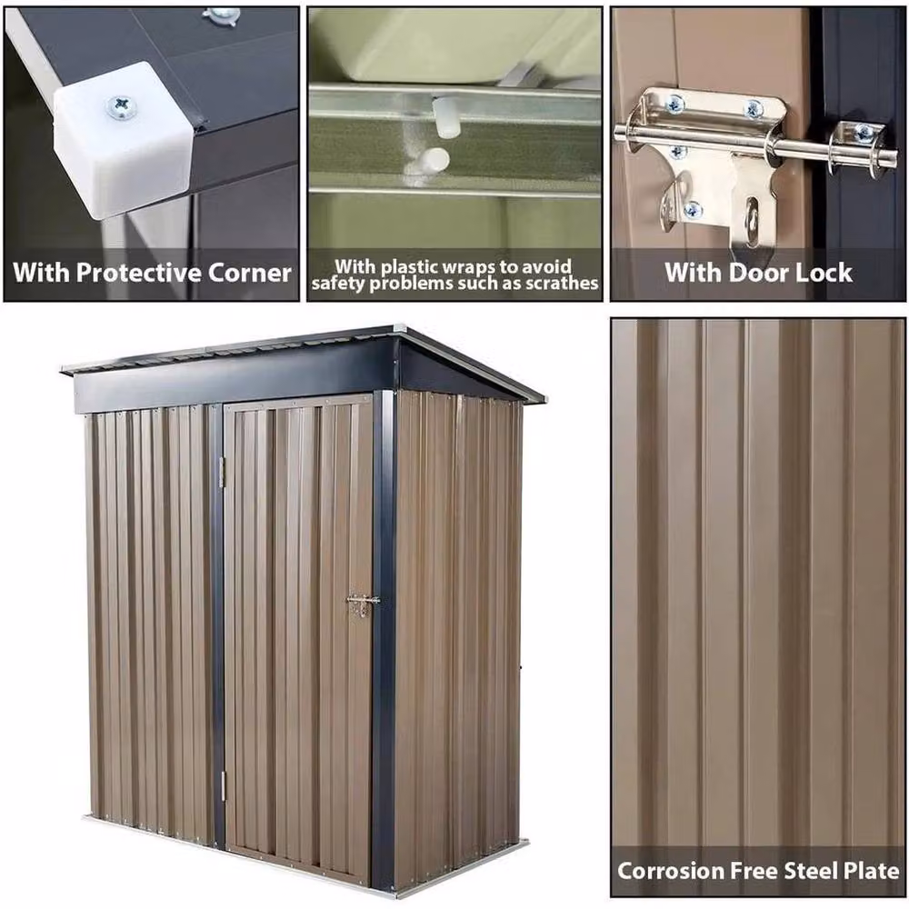 Hinsinc Pent Garden Shed Outdoor Storage Cabinet in Brown, Galvanised Steel, H 182 x W 155 x D 88 cm – 5