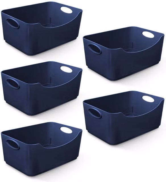 Keplin 5 Pack Plastic Storage Baskets with Handles in Blue, W/D/H: 22.3 x 14.8 x 10 cm – 1