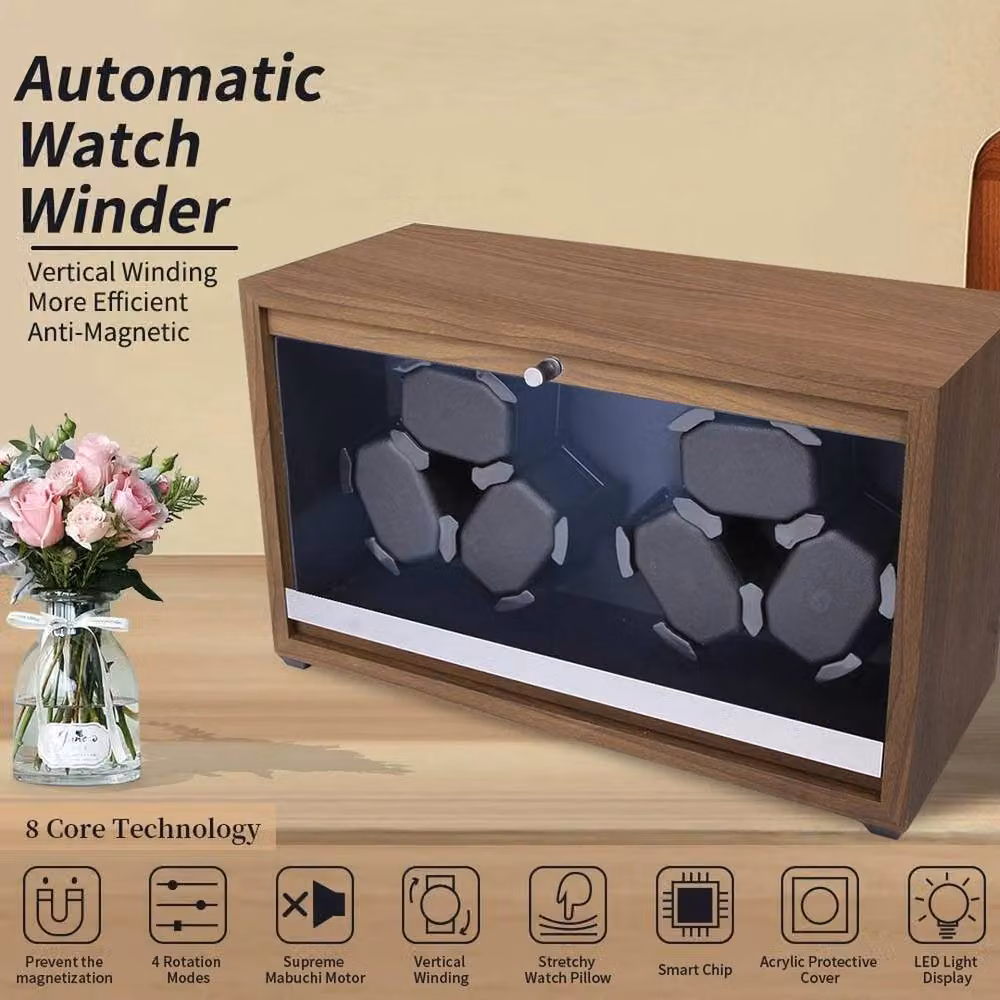 KORVIXA 6 Slot Automatic Mechanical Watch Box with Mute Motor in Brown – 3