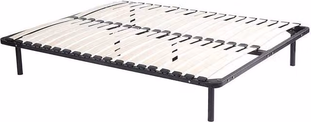 Vente-unique Black Slatted Bed Base with Legs and Wood Slats, W/D/H: 180 x 200 x 30 cm
