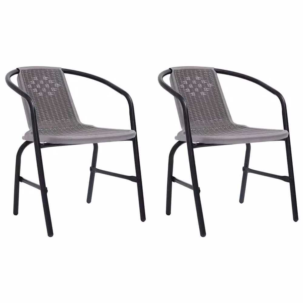 Berkfield Home Set of 2 Grey Plastic Rattan and Steel Garden Chairs – 2