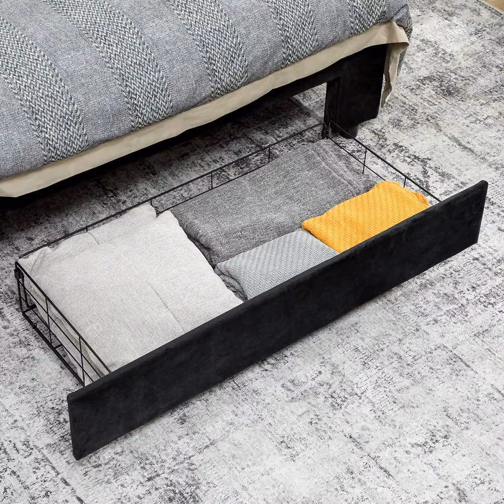 Wyld Haus Banado King Ottoman Bed Frame in Black Velvet with Gas Lift Storage and Front Divan Drawers, H: 104 cm x W: 180 cm x D: 203.5 cm – 9