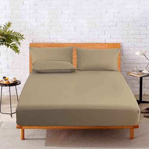 Home Sweet Home UK Small Double Polycotton Fitted Bed Sheet in Mink, 25cm Extra Deep – 2