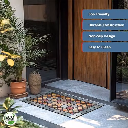 Nicoman Heavy Duty Rubber Boot Scraper Doormat with Blue Border, W/D/H: 60 x 40 x 1 cm – 6