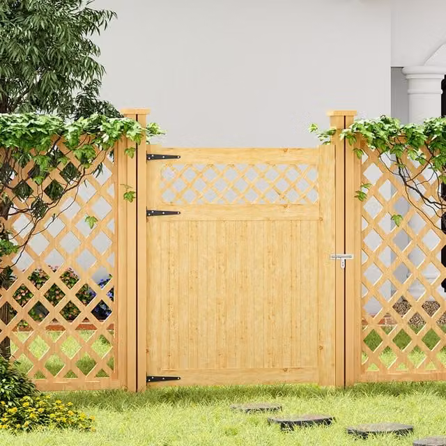 Livingandhome Rhombus Wood Garden Fence Gate in Natural Brown, W: 120 cm, H: 150 cm