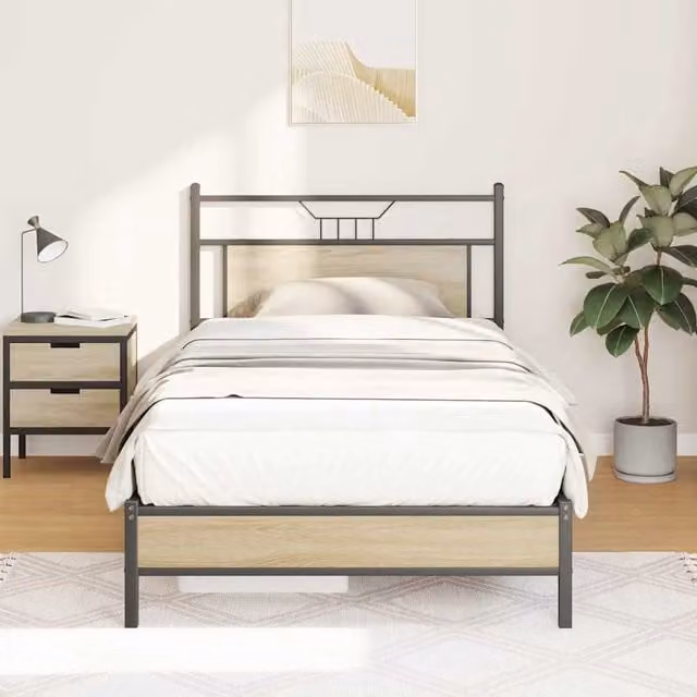 Berkfield Home Sonoma Oak Bed Frame in Brown, W/D/H: 100 x 200 cm