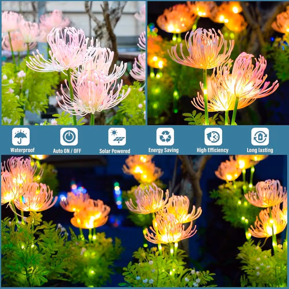 Garwarm Multicolour Solar Garden Flower Lights with Glowing Flowers and Stems – 5