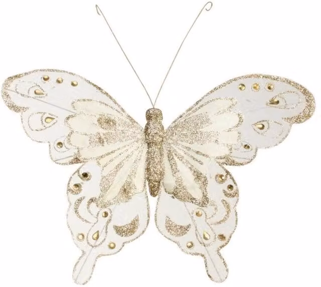 KDMD Gold Champagne Fabric and Glitter Butterfly Decorations, 6 Pack