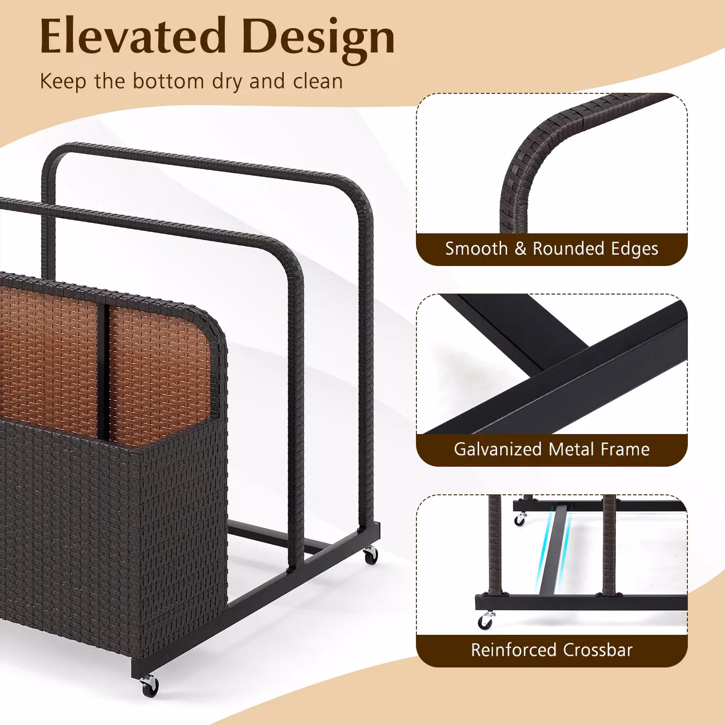 Costway Wicker Patio Pool Float Storage Organizer Caddy Basket in Brown – 10
