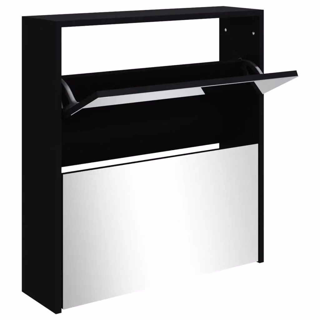 Berkfield Home 2-Layer Shoe Cabinet with Mirror in Black, W: 63 cm, D: 17 cm, H: 67 cm – 2