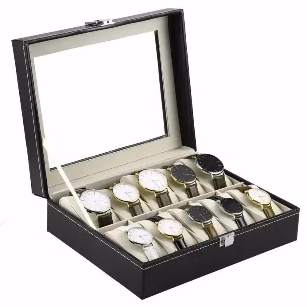 SPETLEK 10 Grid Jewelry Storage Box in Black with Glass and Metal Details W/D/H: 25.5 x 8.0 x 1.0 cm – 5