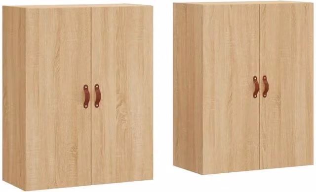 Berkfield Home Wall Mounted Cabinets, 2 Piece Set in Sonoma Oak and Beige, W/D/H: 69.5 x 34 x 90 cm