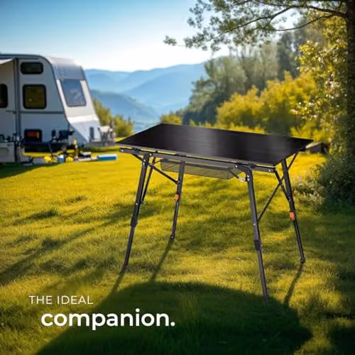 tectake Folding Camping Table, Black, W: 90 cm, D: 52 cm, H: 47-70 cm – 2