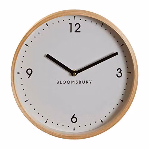 Premier Vitus Round Analog Quartz Wall Clock in White and Wood