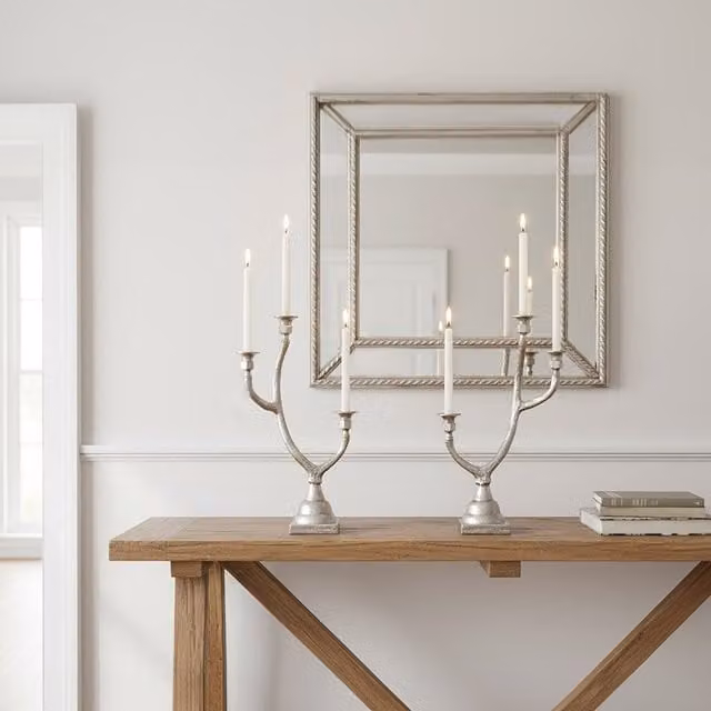 Orsina Set of 2 Silver Antler Design Candle Holders for Pillar and Taper Candles