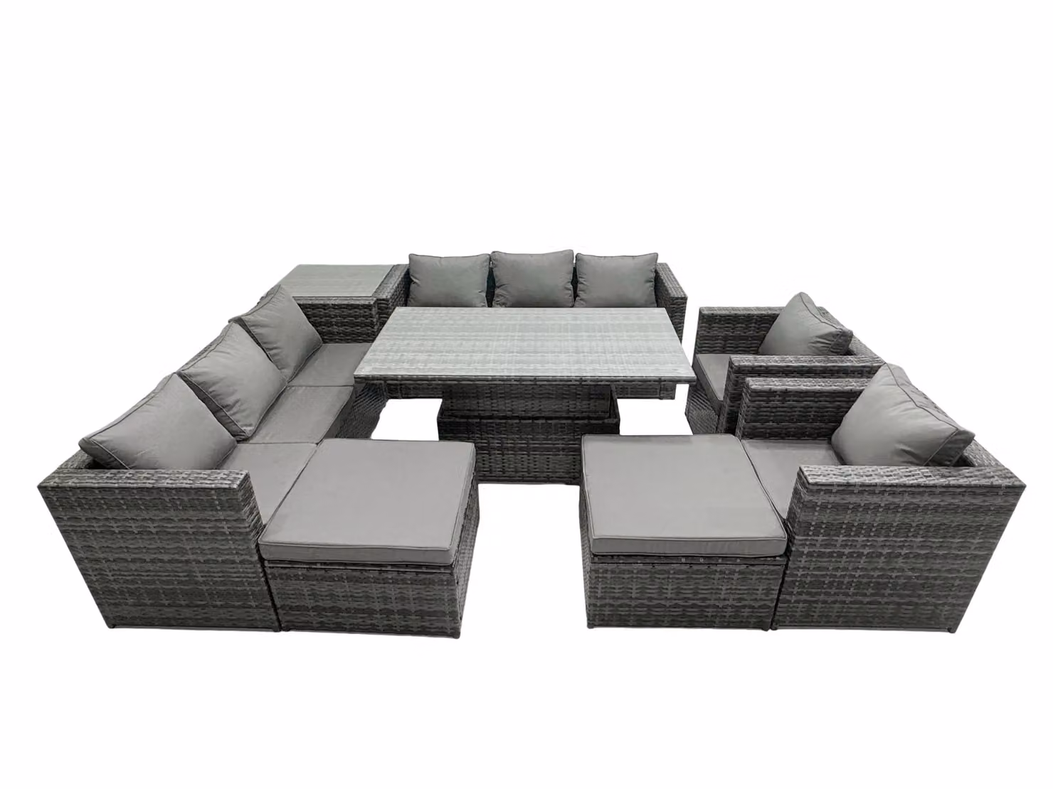 Fimous Rattan Dining Set with Sofa, Side Table and 2 Stools, 10 Seater, Dark Grey – 2