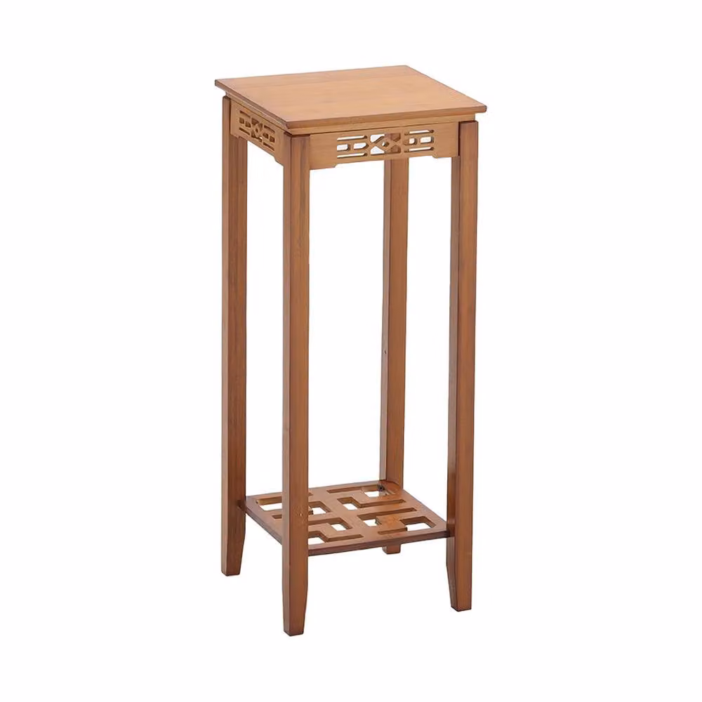 ExtraStar 2-Tier Bamboo Plant Stand in Brown, Oriental Style Carved Tall Flower Stand – 2