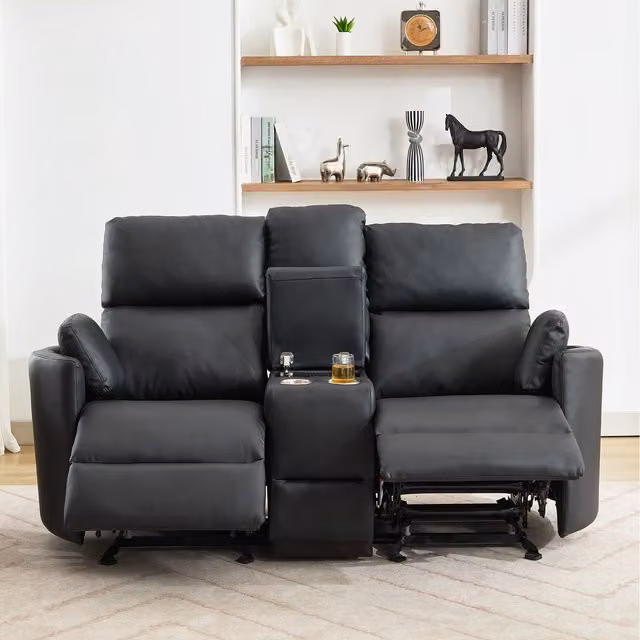 Artemis Home Hudson 2 Seat Rocker Recliner Sofa with Centre Console and Cup Holders in Black Synthetic Leather