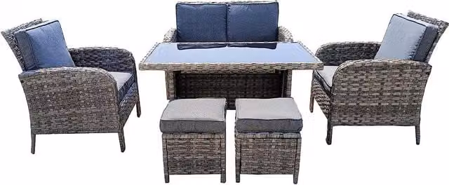 Furniture One 6 Piece Grey Rattan Patio Dining Set with Cushions