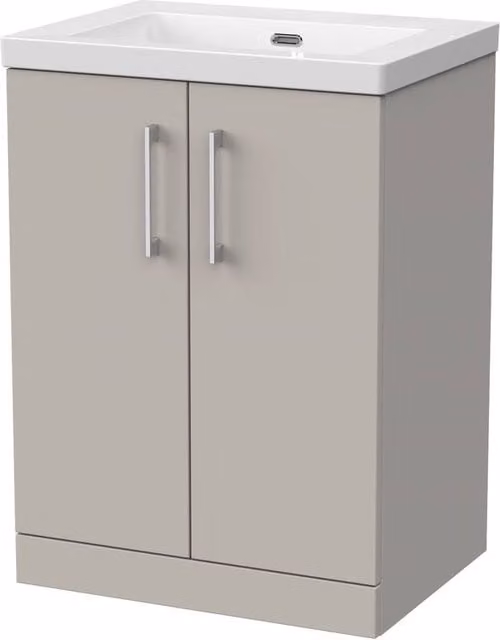 Balterley Pershall 2 Door Freestanding Vanity Unit and Fireclay Basin in Pebble Grey, Width: 60 cm