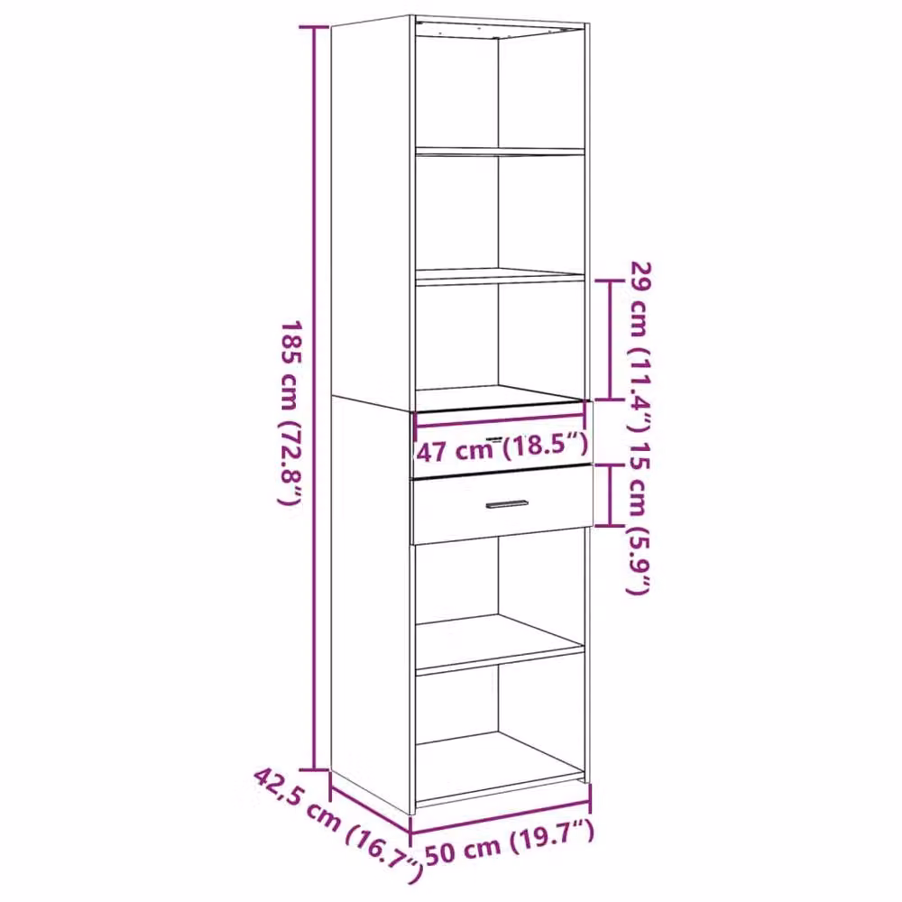 Berkfield Home Smoked Oak Highboard in Brown, W/D/H: 50 x 42.5 x 185 cm – 4