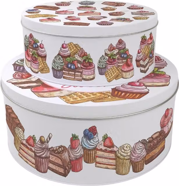Purely Home Something Sweet Round Cake Tin Set with Lid, Multicoloured and White