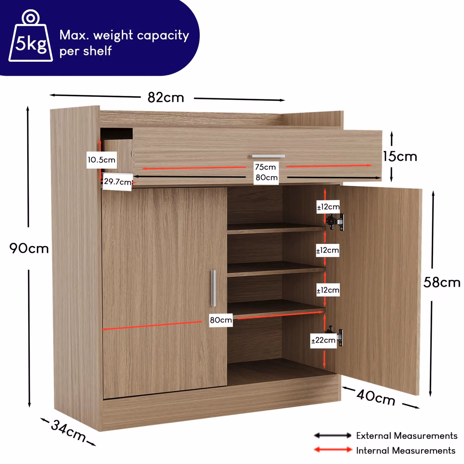 Vida Designs Dalby Modern 2 Door 1 Drawer Shoe Cabinet in Brown – 2